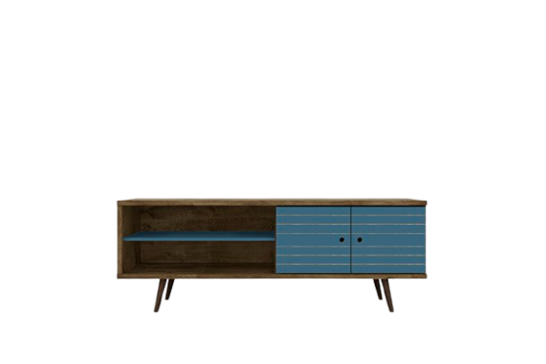 Liberty 63" TV Stand in Rustic Brown and Blue Slate