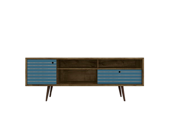 Liberty 71" TV Stand in Rustic Brown and Blue Slate