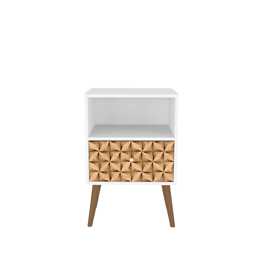 Liberty Mid-Century Modern Nightstand 1.0 with 1 Cubby Space and 1 Drawer in White and 3D Brown Prints