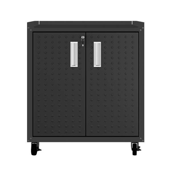 Fortress Textured Metal 31.5" Garage Mobile Cabinet with 2 Adjustable Shelves in Charcoal Grey