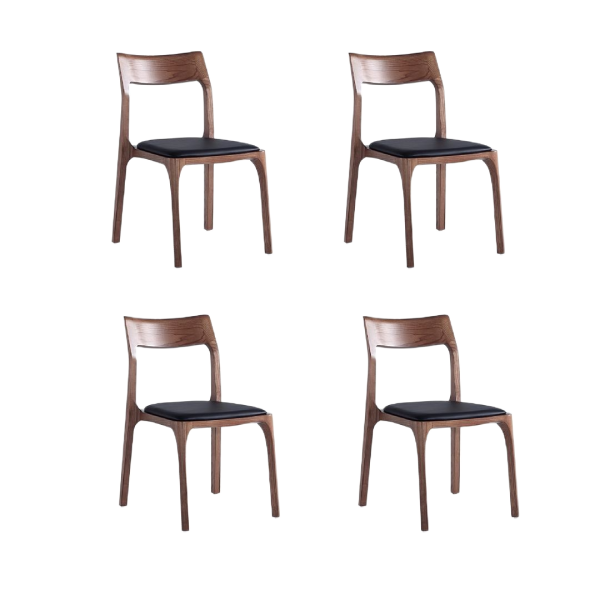 Modern Moderno Stackable Dining Chair Upholstered in Leatherette with Solid Wood Frame in Walnut and Black- Set of 4