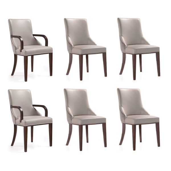 Shubert 6-Piece Modern Faux Leather and Velvet Dining Chair Set in Light Grey
