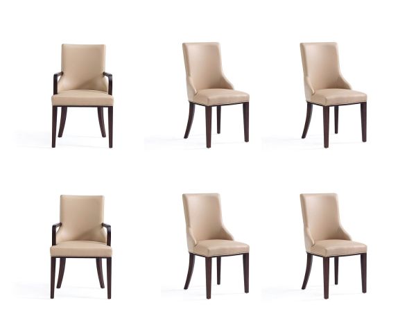 Shubert 6-Piece Modern Faux Leather and Velvet Dining Chair Set in Tan