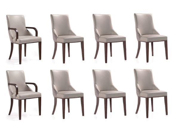 Shubert 8-Piece Modern Faux Leather and Velvet Dining Chair Set in Light Grey