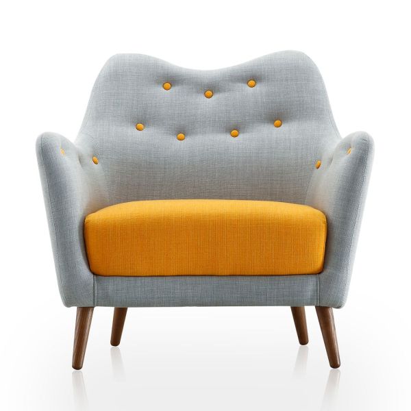 Poet Accent Chair with Tufted Buttons in Light Blue and Yellow 