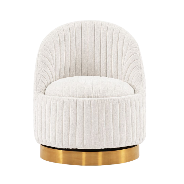 Leela Chenille Swivel Lounge Chair in Cream