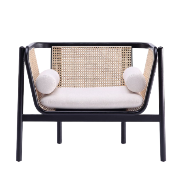 Versailles Cane Wood Lounge Chair in Cream