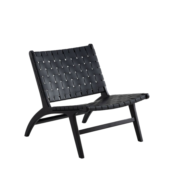 Maintenon Wood Vegan Leather Lounge Chair in Black