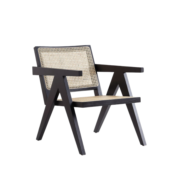 Hamlet Cane Back Wood Armchair in Black and Natural