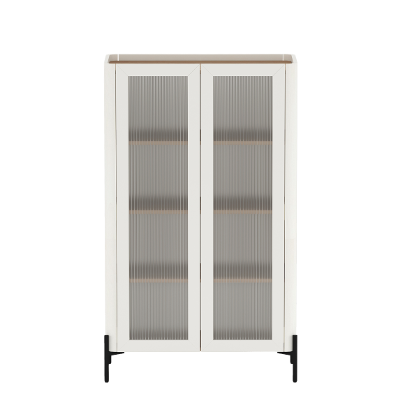Abbey 32" Tempered Glass Bookcase Cabinet in Maple and Off White (4-Shelf)