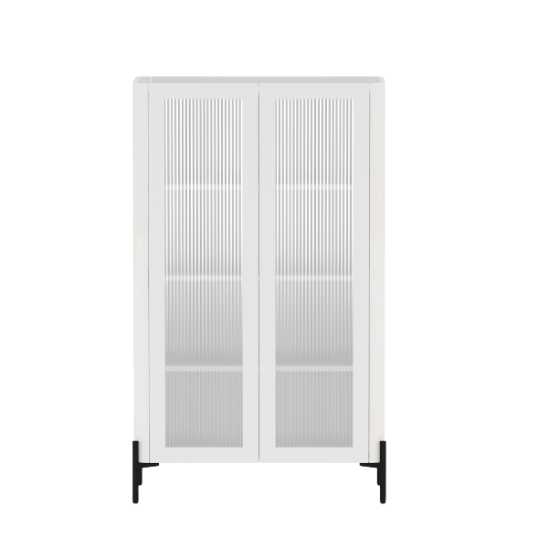 Abbey 32" Tempered Glass Bookcase Cabinet in White (4-Shelf)