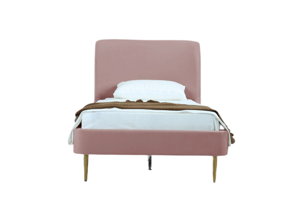 Heather Upholstered Velvet Twin Bed in Blush and Gold