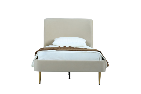 Heather Upholstered Velvet Twin Bed in Cream and Gold