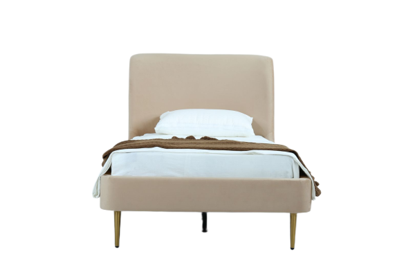 Heather Upholstered Velvet Twin Bed in Gold and Tan
