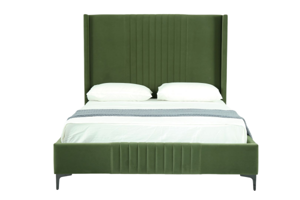 Promenade Upholstered Velvet Queen Bed in Moss Green