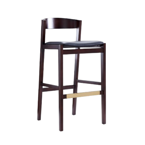 Klismos Wood Upholstered Barstool in Black