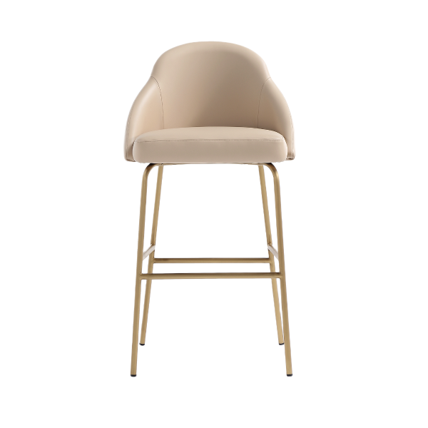 Gracie Metal Upholstered Barstool in Tan and Gold