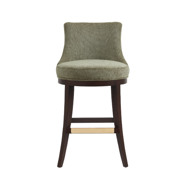 Lucia Wood Upholstered Chenille Barstool in Leaf Green