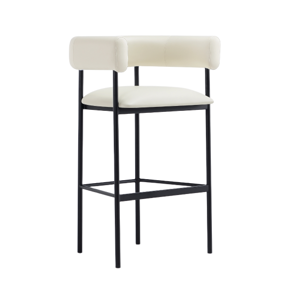 Onda Metal Upholstered Vegan Leather Barstool in Ivory