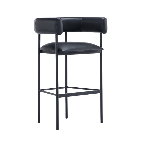 Onda Metal Upholstered Vegan Leather Barstool in Black