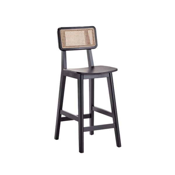 Versailles Cane Back Wood Counter Stool in Black and Natural