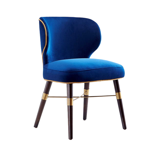 Strine Wood Upholstered Accent Chair in Blue and Gold