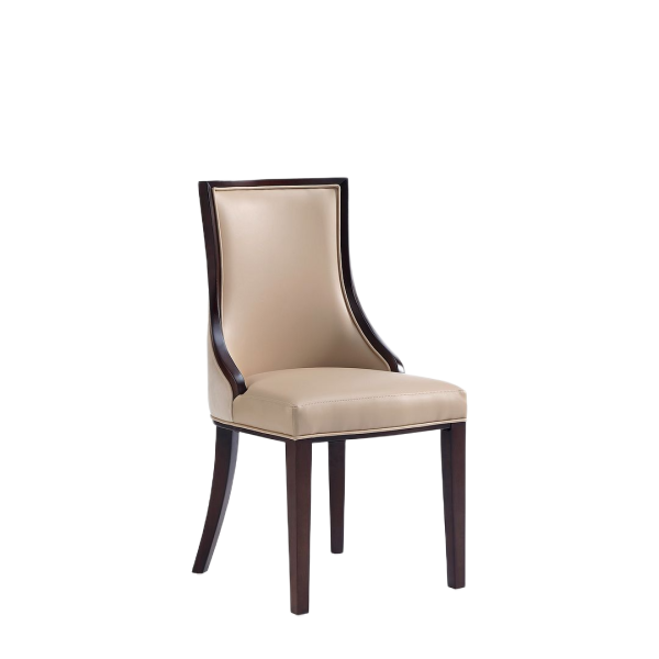 Grand Wood Vegan Leather and Velvet Dining Chair in Tan - Set of 2