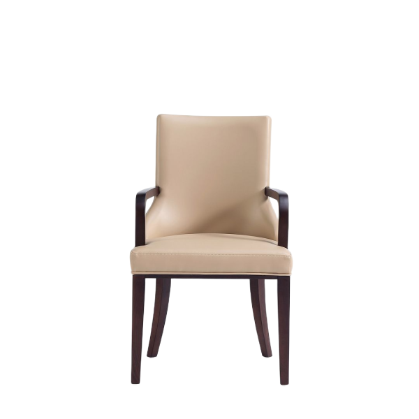 Shubert Wood Vegan Leather and Velvet Armchair in Tan