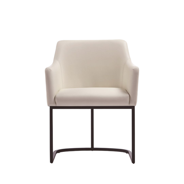 Modern Serena Dining Armchair Upholstered in Leatherette with Steel Legs in Cream