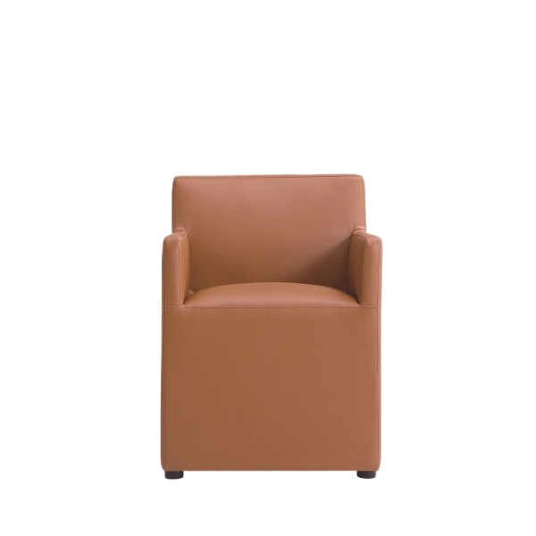 Anna Square Vegan Leather Armchair in Saddle Brown