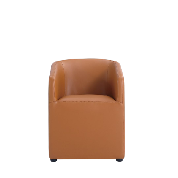 Anna Round Vegan Leather Armchair in Saddle Brown