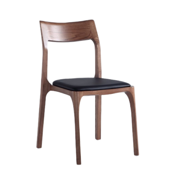 Moderno Wood Vegan Leather Dining Chair in Black - Set of 2