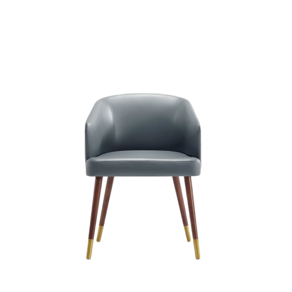 Reeva Wood Vegan Leather Accent Chair in Weathered Grey