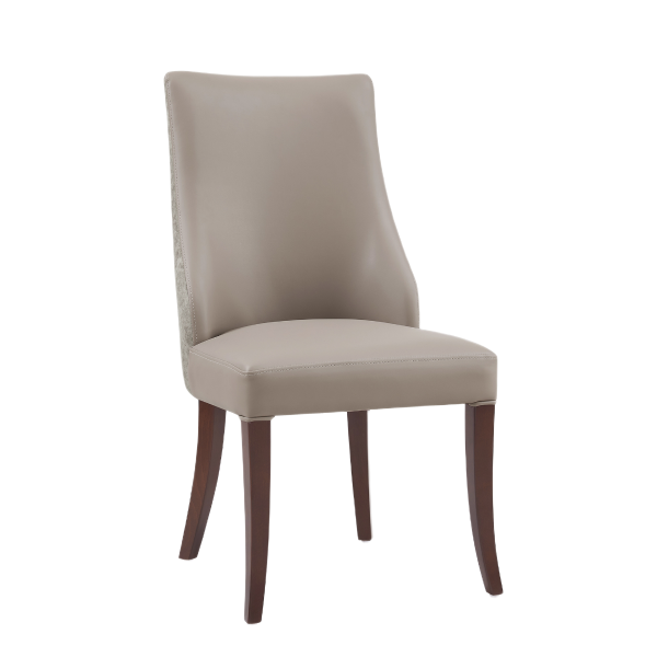 Connie Wood Vegan Leather and Velvet Accent Chair in Taupe - Set of 2