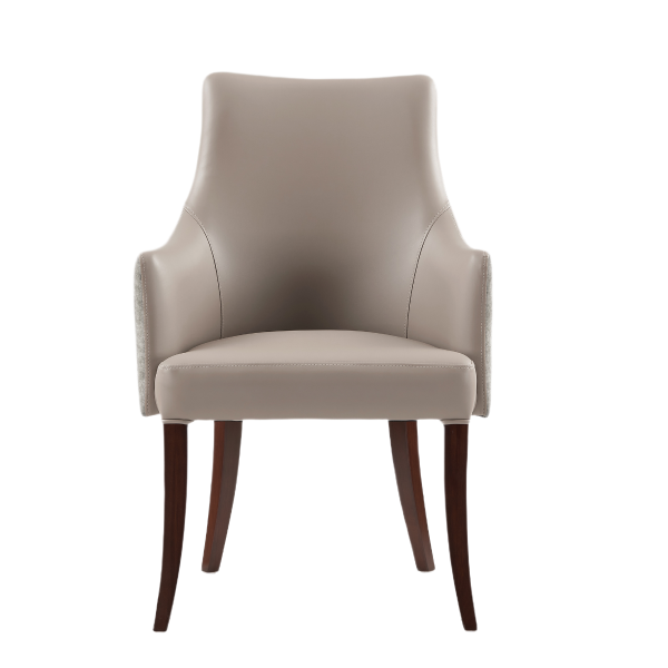 Connie Wood Vegan Leather and Velvet Armchair in Taupe