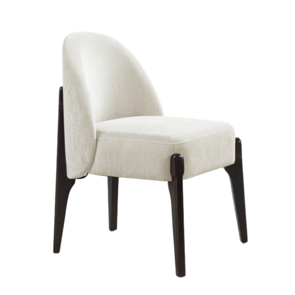 Oslo Chenille Wood Side Chair in Cream - Set of 2