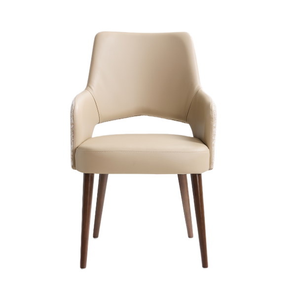 Liora Wood Upholstered Dining Armchair in Latte