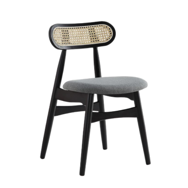 Colbert Cane Back Wood Upholstered Dining Chair in Black and Weathered Grey - Set of 2