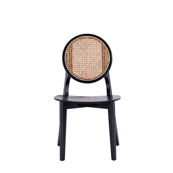 Versailles Round Dining Chair in Black and Natural Cane - Set of 2