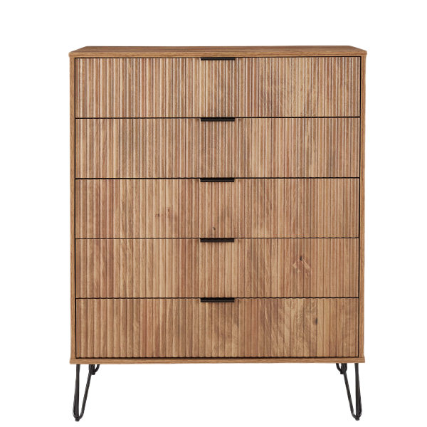 DUMBO Modern 5-Drawer Tall Dresser in Golden Brown