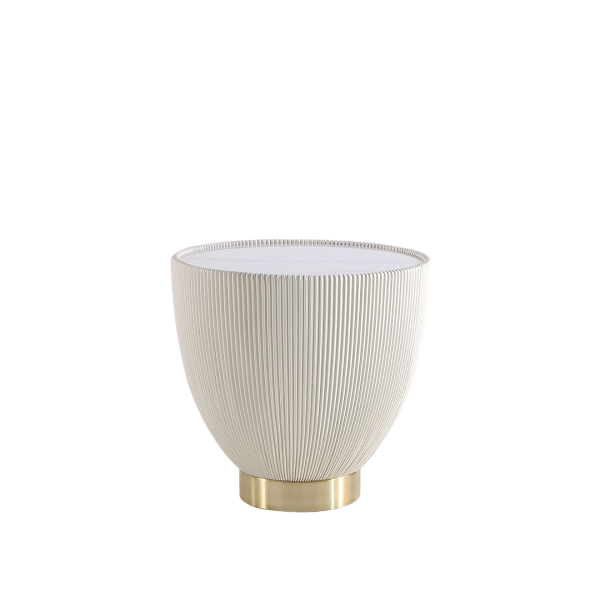 Anderson Sintered Stone Top Upholstered End Table in Cream