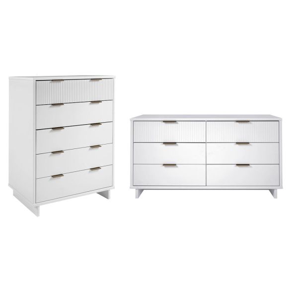 Granville White 5-Drawer Chest and 6-Drawer Double Dresser (Set of 2)