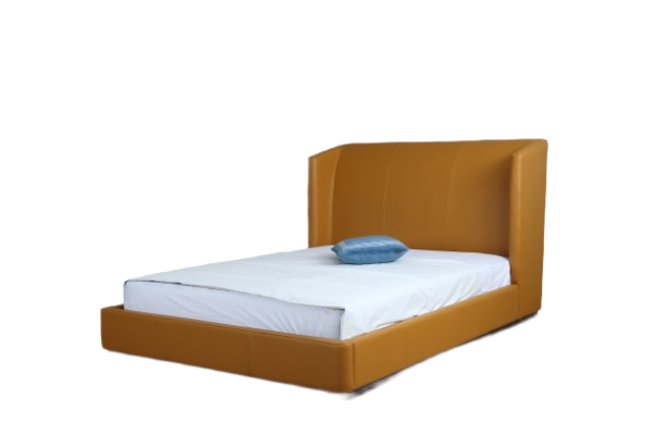 Lenyx Upholstered Vegan Leather Queen Bed in Saddle Brown