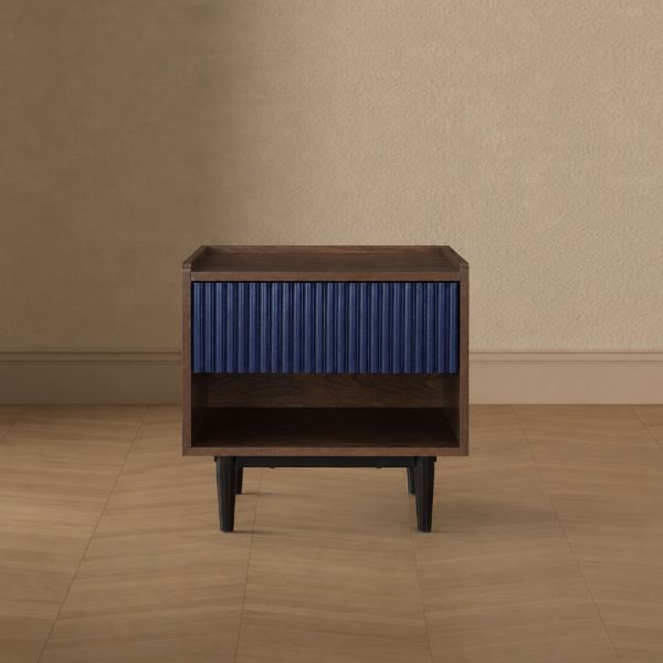 Duane 20" Fluted Nightstand in Navy Blue (1-Drawer)
