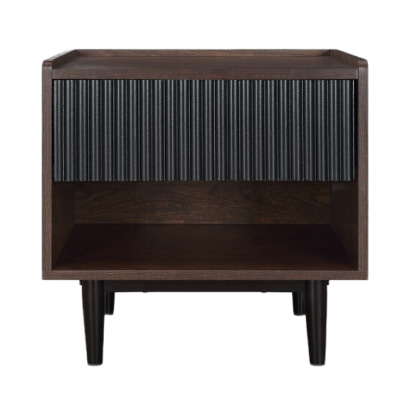 Duane 20" Fluted Nightstand in Black (1-Drawer)