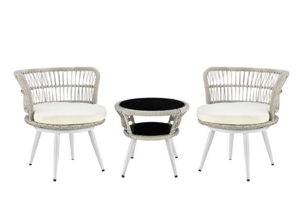 Monaco 3-Piece Conversation Set in Cream and White