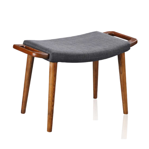 Geta Wood Linen Weave Accent Ottoman in Charcoal