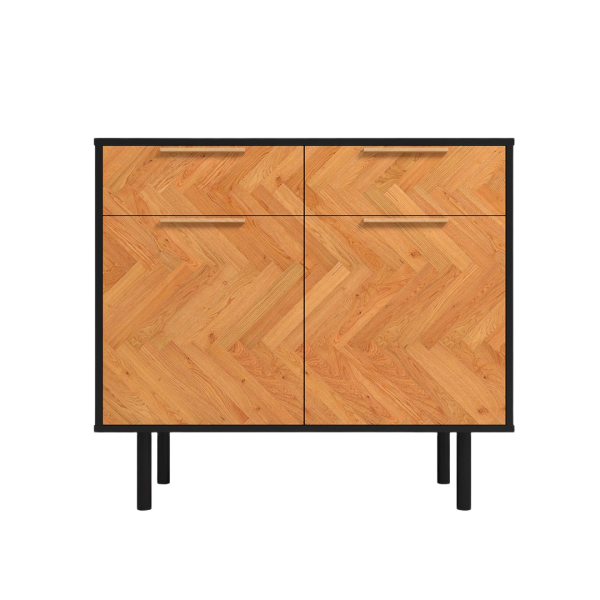 Mid-Century Modern Liam Sideboard with 4 Shelves in Black and Wood