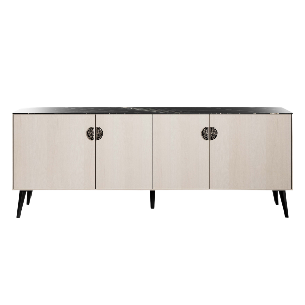 Haley 79" Sideboard in Black Marble and White
