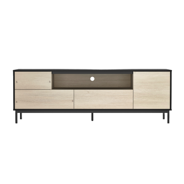 Arvon 71" TV Stand with Metal Legs in Black and Natural